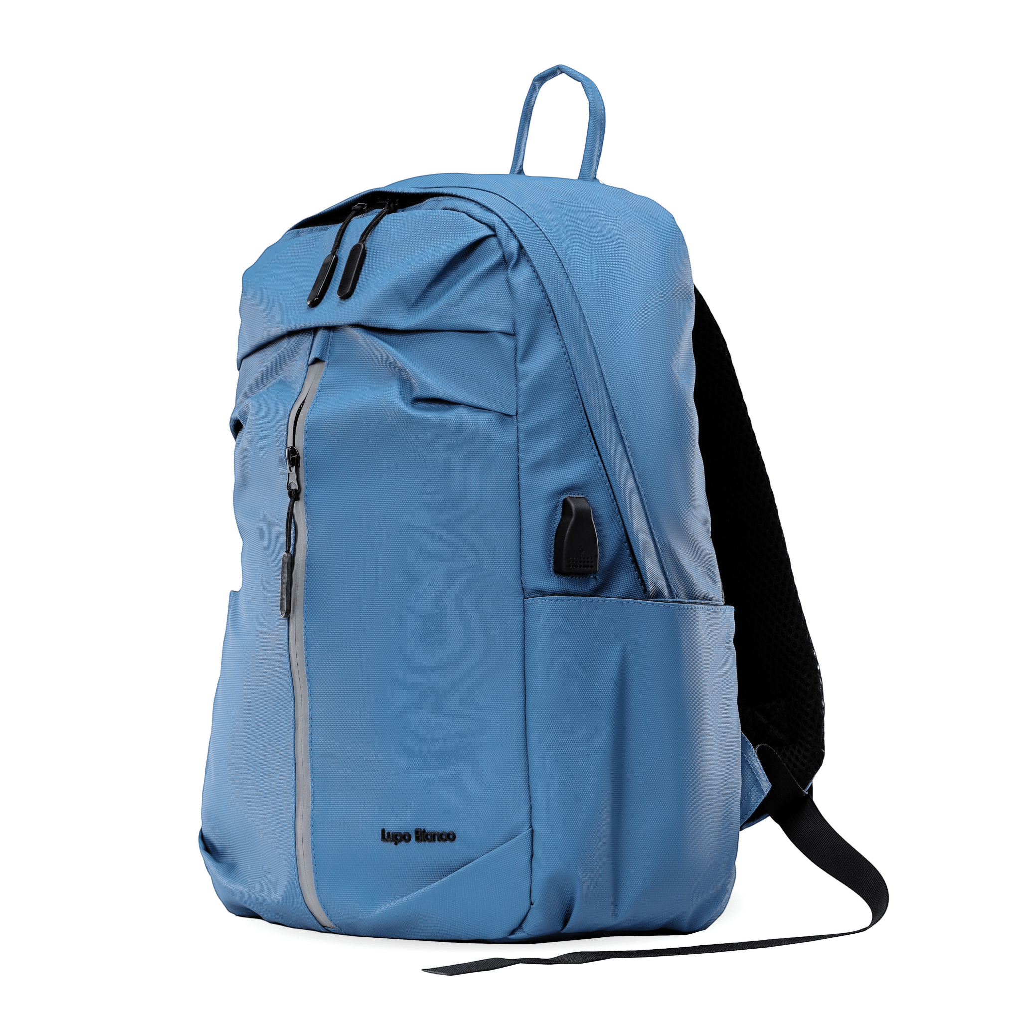 Lupo bianco Midnight Backpack – premium waterproof smart leather backpack with USB charging port, 5 pockets, reflective silver accent, and 20.9L capacity | top backpack brand in Egypt