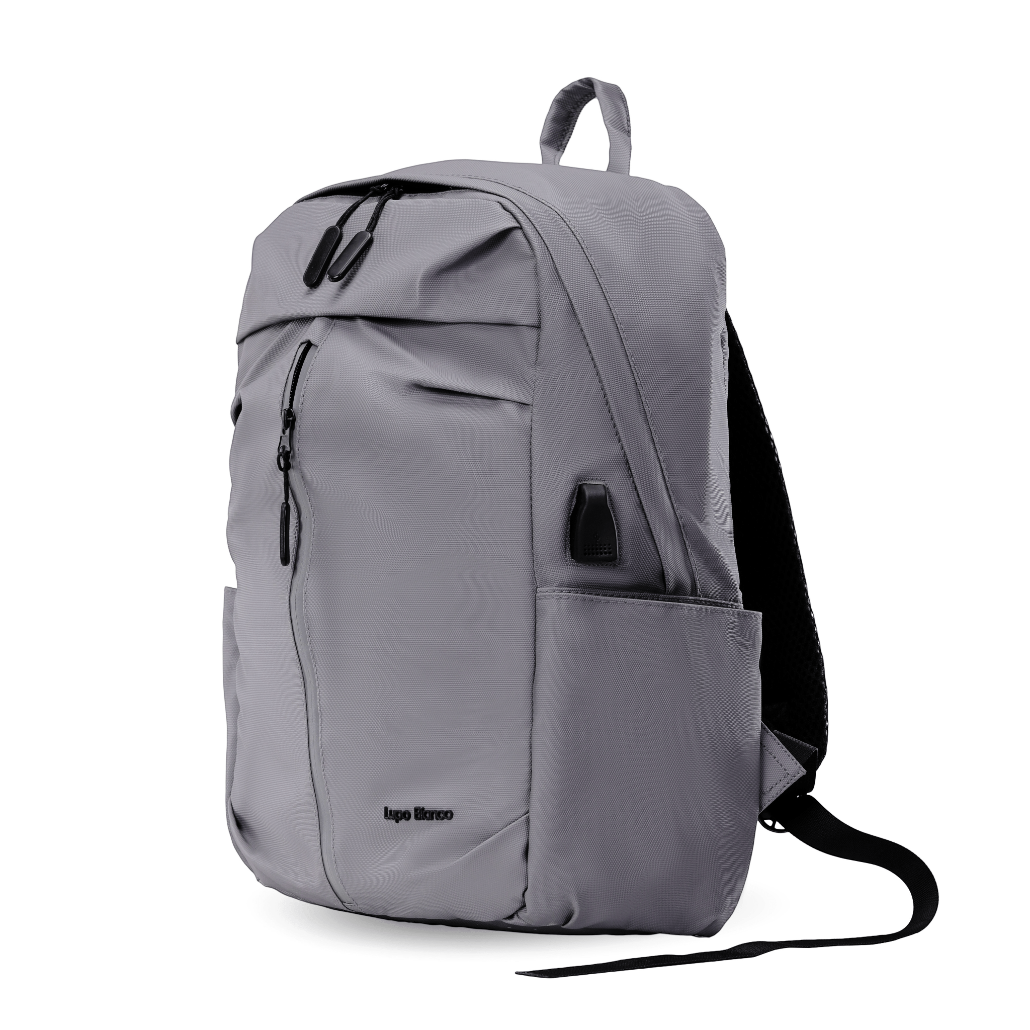 Lupo bianco Midnight Backpack – premium waterproof smart leather backpack with USB charging port, 5 pockets, reflective silver accent, and 20.9L capacity | top backpack brand in Egypt