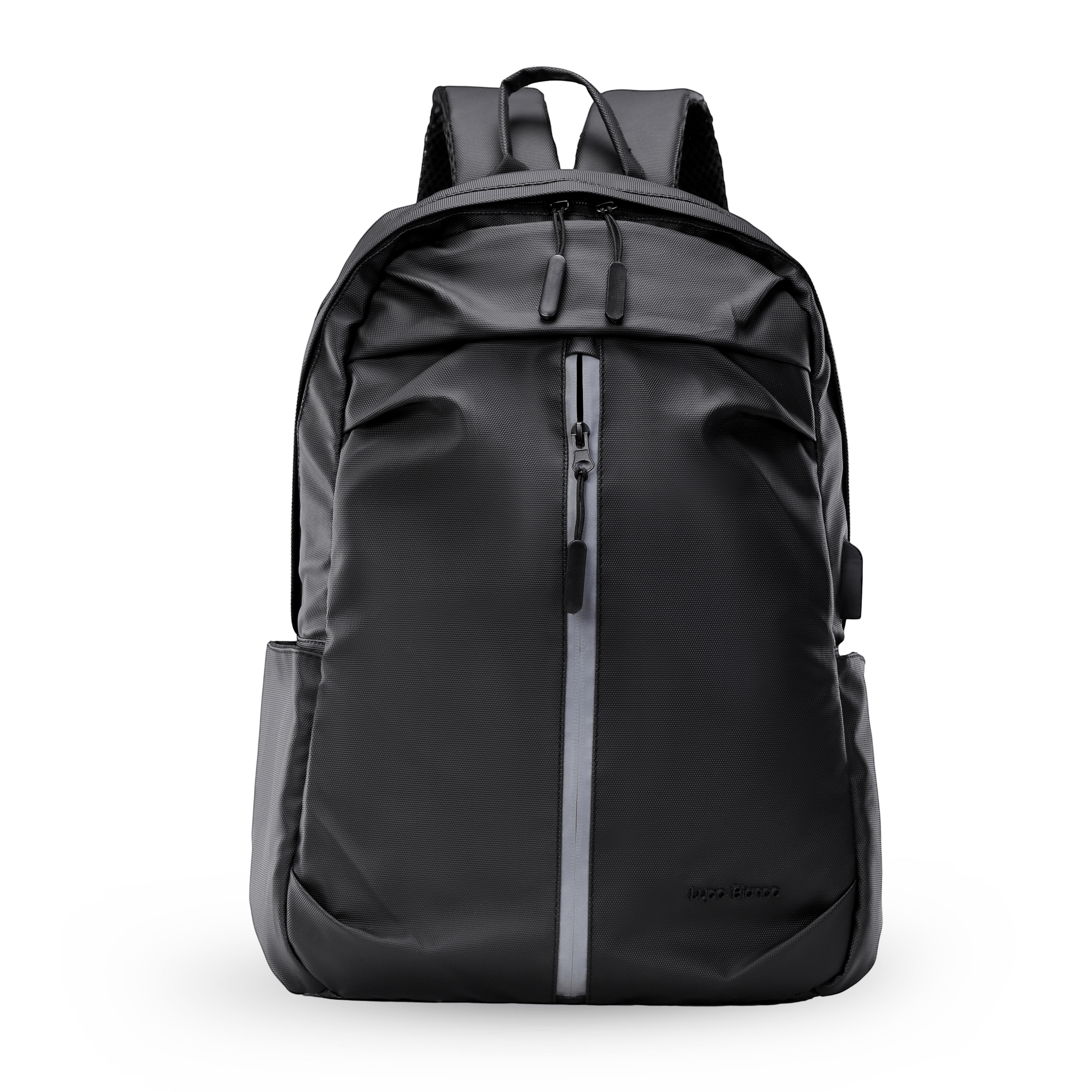 Lupo bianco Midnight Backpack – premium waterproof smart leather backpack with USB charging port, 5 pockets, reflective silver accent, and 20.9L capacity | top backpack brand in Egypt