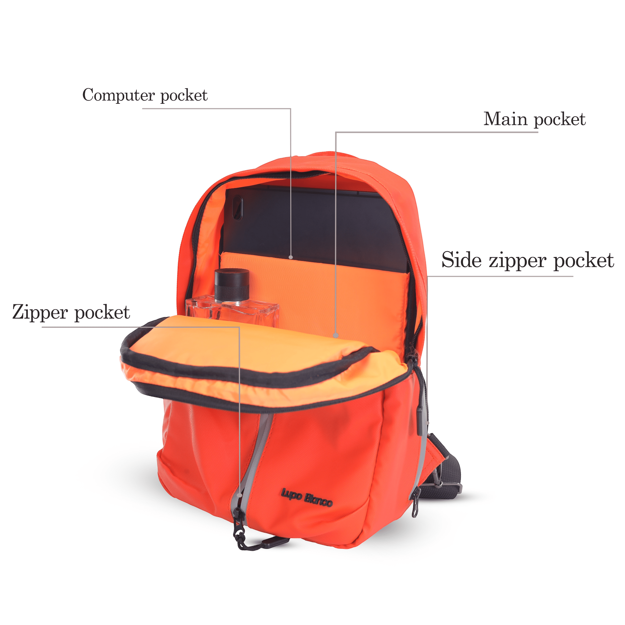 Lupo bianco Midnight Cross Bag – premium smart leather unisex cross bag with 5 pockets, reflective silver accent, and compact 35×21×7 cm design | top cross bag brand in Egypt