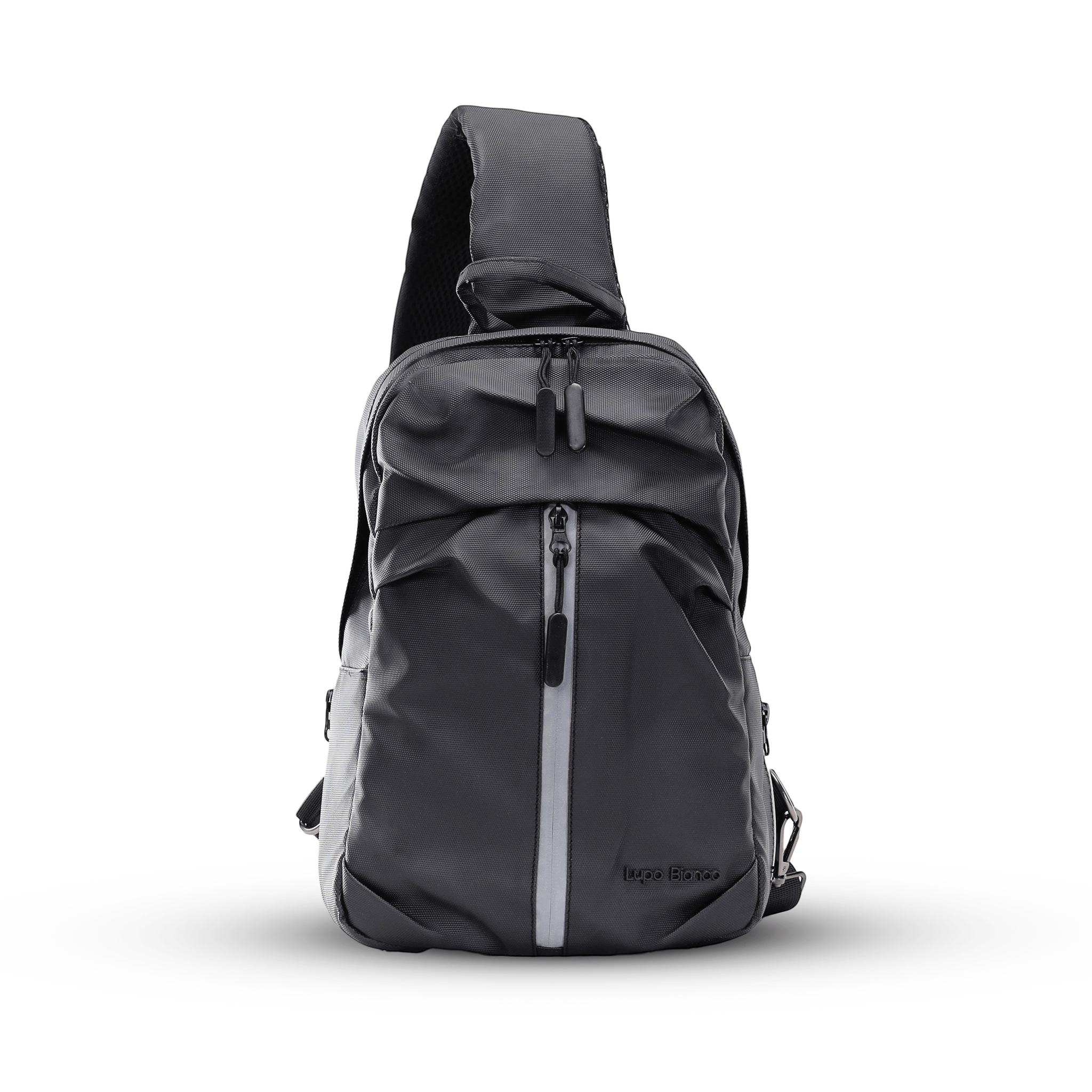 Lupo bianco Midnight Cross Bag – premium smart leather unisex cross bag with 5 pockets, reflective silver accent, and compact 35×21×7 cm design | top cross bag brand in Egypt