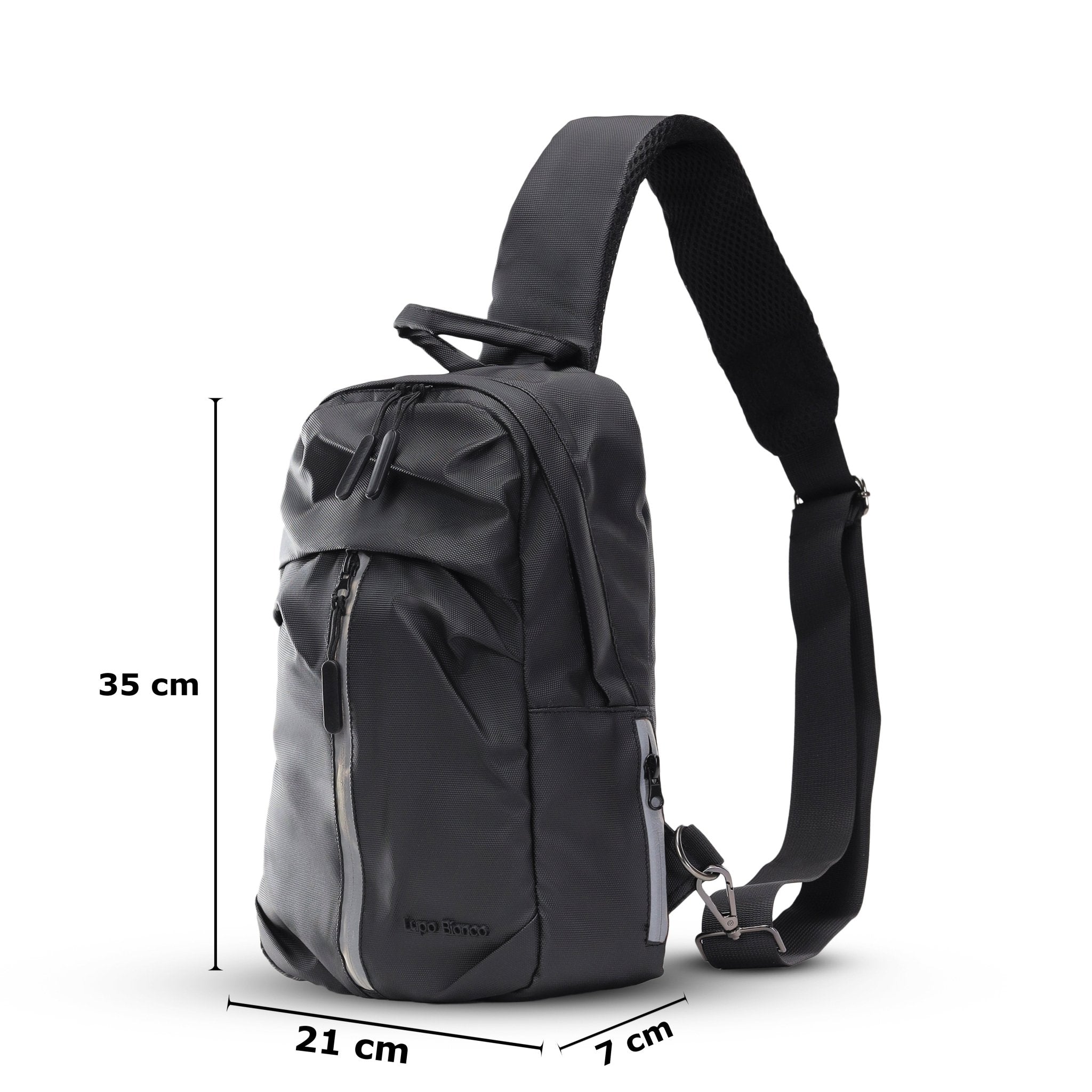 Lupo bianco Midnight Cross Bag – premium smart leather unisex cross bag with 5 pockets, reflective silver accent, and compact 35×21×7 cm design | top cross bag brand in Egypt