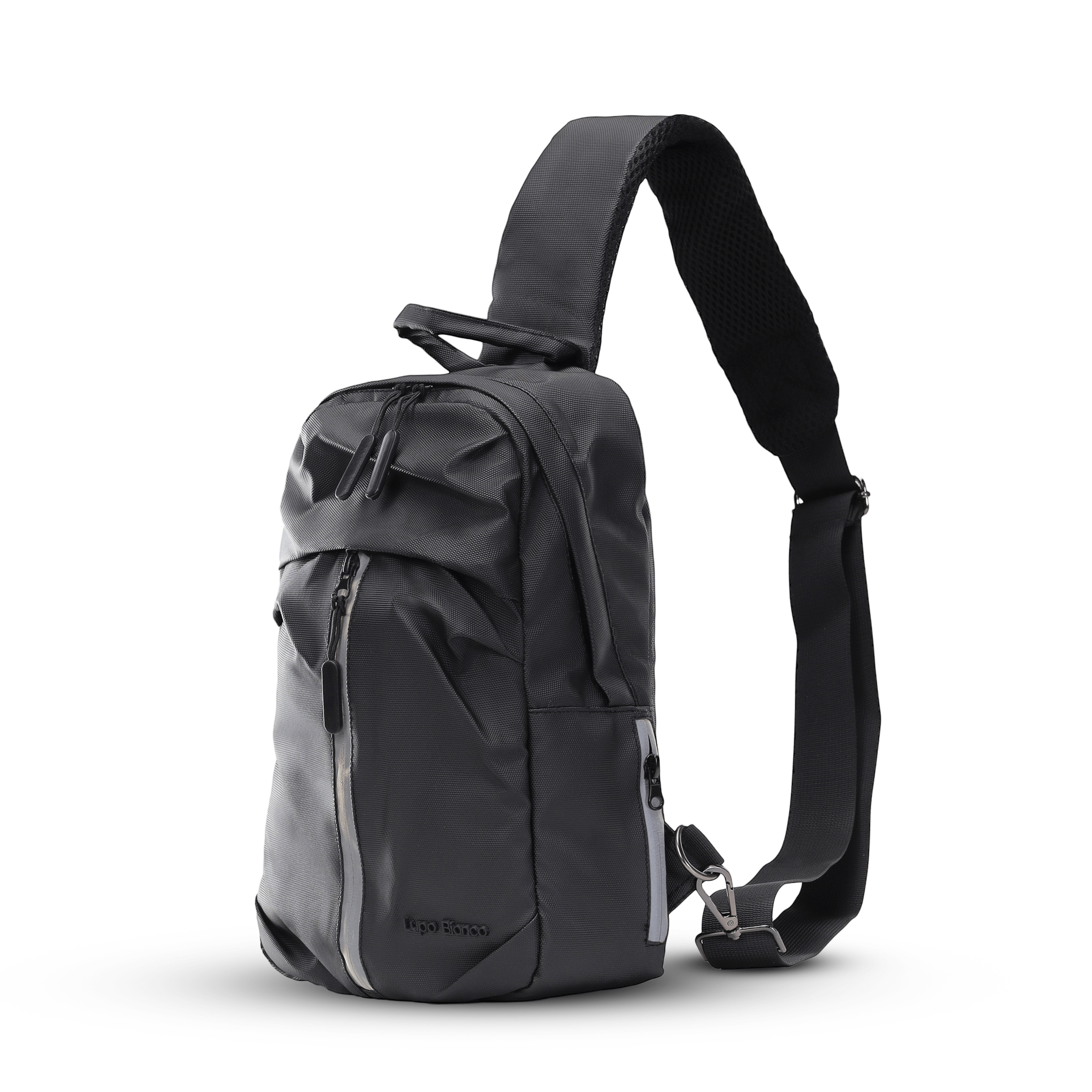 Lupo bianco Midnight Cross Bag – premium smart leather unisex cross bag with 5 pockets, reflective silver accent, and compact 35×21×7 cm design | top cross bag brand in Egypt