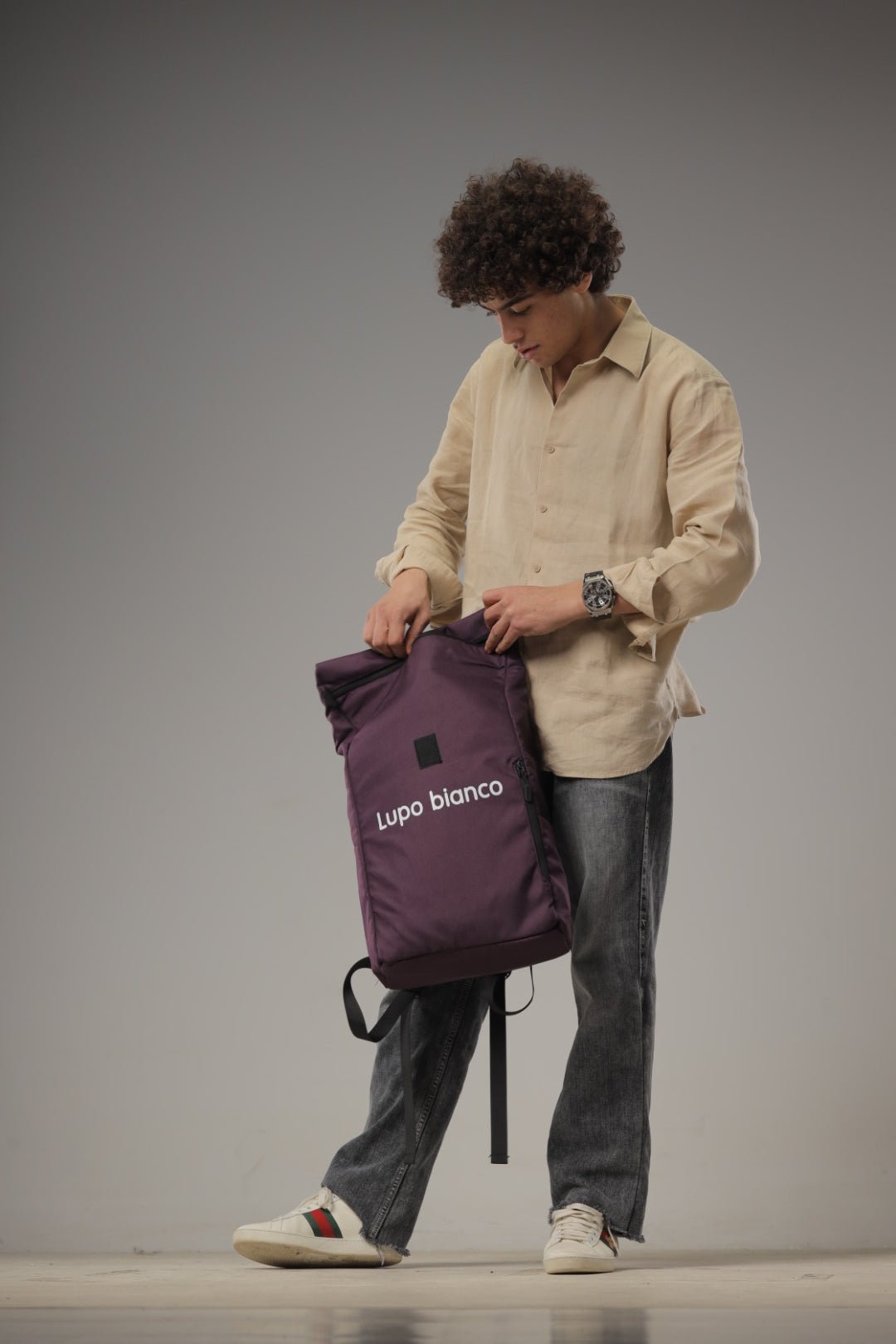 Roll - Top Backpack - Lupo bianco
