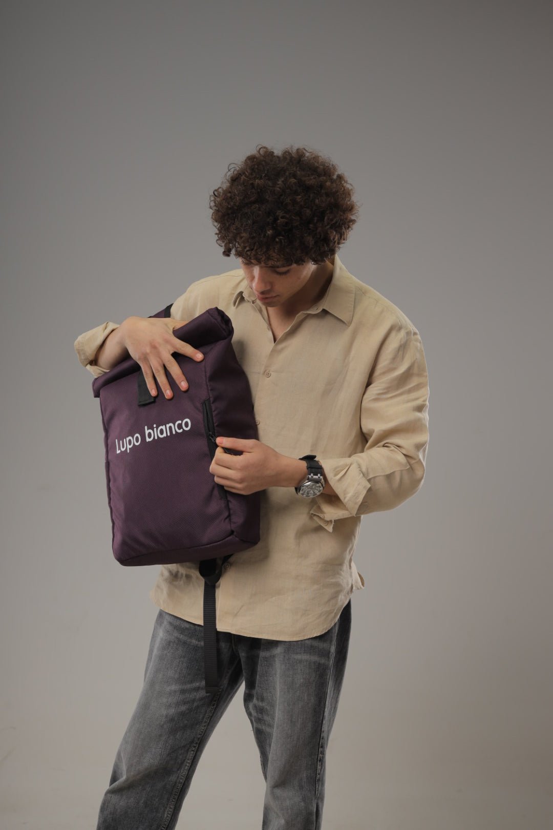Roll - Top Backpack - Lupo bianco