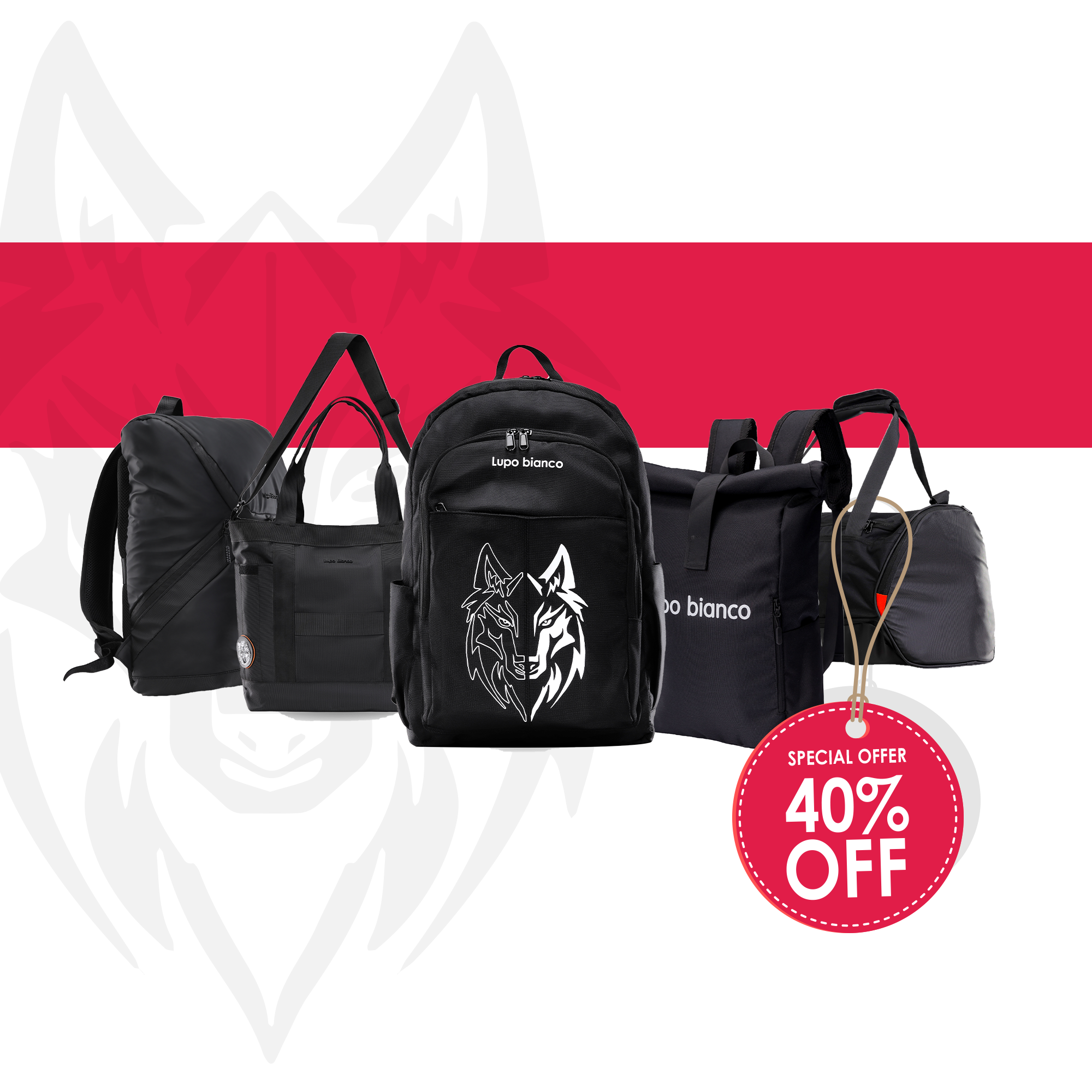 Enjoy 40% off on backpacks, hand bags, laptop bags, rollup bags, and sport bags! Shop now, limited-time offer!