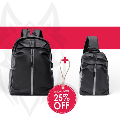 Lupo bianco Midnight Backpack – premium waterproof smart leather backpack with USB charging port, 5 pockets, reflective silver accent, and 20.9L capacity | top backpack brand in Egypt